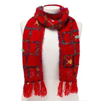Woolen Scarf with Recyceld Silk Embroidery [RED] [77K-SCARF-R-ONE SIZE]