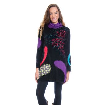 Black and Purple Abstract Cotton Tunic                                                                                       