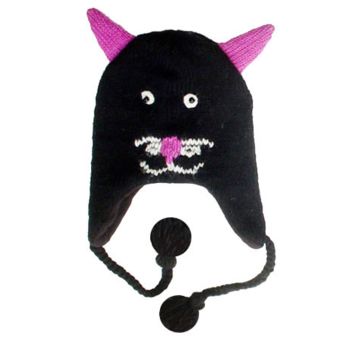 CAT FACED ANIMAL HAT [BLACK] [AFH005-BL-ONE SIZE]