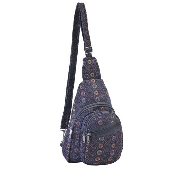 Hippie Boho Cotton Poly Bohemian Sling Bag Backpack Black Mandala