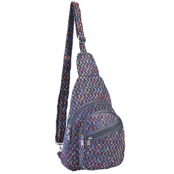 Hippie Boho Cotton Poly Bohemian Sling Bag Backpack Black Checkered