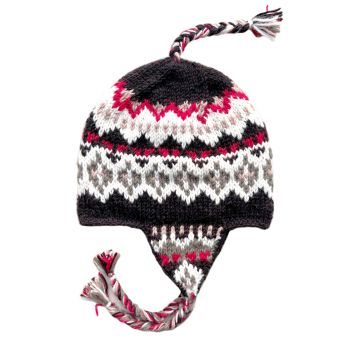 Tribal Pattern Ear Flap Woolen Hat [BLACK] [CHN2308-BL-ONE SIZE]