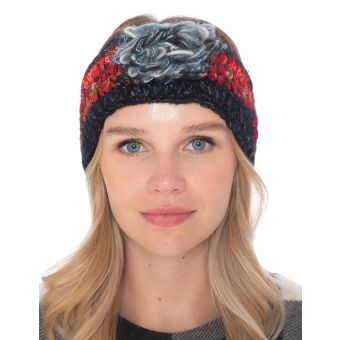 Woolen with Floral Accent and Recycled Silk Stripe Headband [BLACK] [HN2108-BL-ONE SIZE]