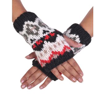 Tribal Knitted Woolen Handwarmer [BLACK] [HWN2302-BL-ONE SIZE]