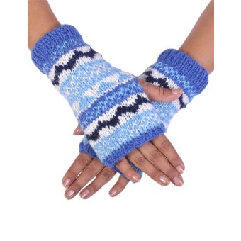 Tribal Knitted Woolen Handwarmer [BLUE] [HWN2302-BU-ONE SIZE]