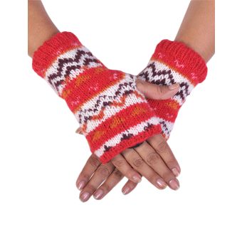 Tribal Knitted Woolen Handwarmer [RED] [HWN2302-R-ONE SIZE]