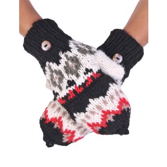 Tribal Pattern Woolen Hunter Gloves [BLACK] [HWN2303-BL-ONE SIZE]