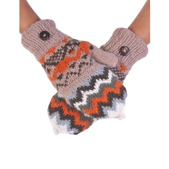 Tribal Pattern Woolen Hunter Gloves [BROWN] [HWN2303-BR-ONE SIZE]