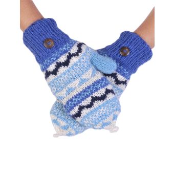 Tribal Pattern Woolen Hunter Gloves [BLUE] [HWN2303-BU-ONE SIZE]