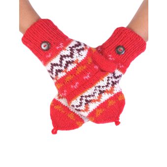 Tribal Pattern Woolen Hunter Gloves [RED] [HWN2303-R-ONE SIZE]
