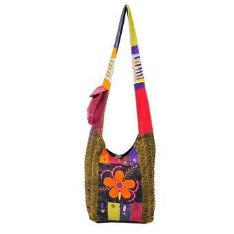 The Collection Royal Big Flower Patched Cotton Hobo Bag [As Is] [LHB00139-MU-ONE SIZE]