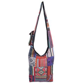 Patched Graphic Print Cotton Hippie Hobo Bag [MULTICOLORED] [LHBN2310-MU-ONE SIZE]