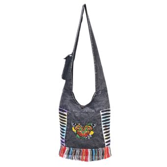 Butterfly Embroidery Hippie Hobo Bag Black [BLACK] [LHBN2313-BL-ONE SIZE]