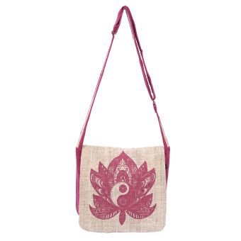 Graphic Hemp Cotton Messenger Bag Ying Yang Leaf