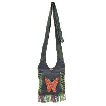The Collection Royal Butterfly Embroidered Cotton Mini Hobo Bag [GREEN] [MB0024-G-ONE SIZE]