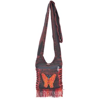The Collection Royal Butterfly Embroidered Cotton Mini Hobo Bag [MAROON] [MB0024-M-ONE SIZE]