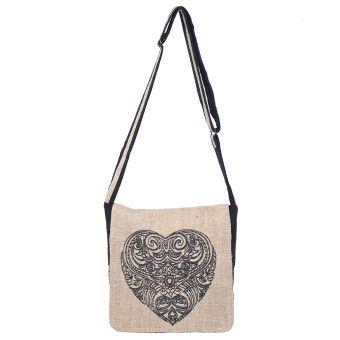 Graphic Hemp Cotton Messenger Bag Tribal Heart [BLACK] [MB003-22-BL-ONE SIZE]