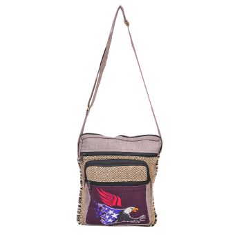 Americana Eagle Hemp Cotton Front Pocket Messenger Bag [As Is] [MBN2058-GY-ONE SIZE]