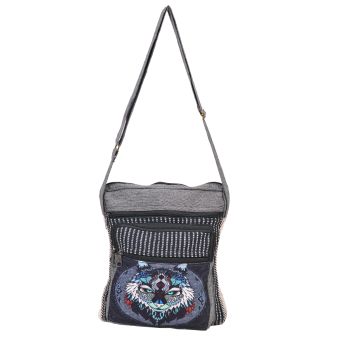 Spiritual Wolf Hemp Cotton Messenger Bag [As Is] [MBN2061-GY-ONE SIZE]