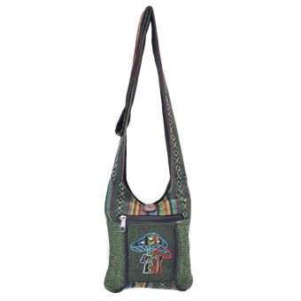 Mushroom Embroidered Hippie Boho Crossbody Mini Hobo Bag [GREEN] [MBN2302-G-ONE SIZE]
