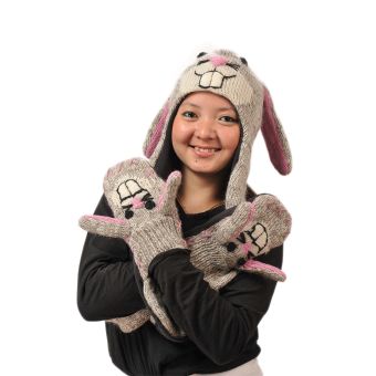 Bunny Animal Hat w' Scarves [As Is] [RAH0074-GY-ONE SIZE]