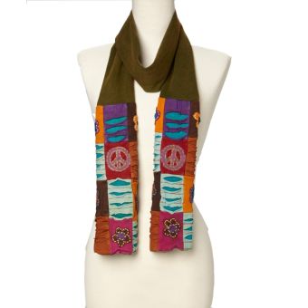 Cotton Scarf with Rip and Peace Patches &#42;Reduced [GREEN] [RSG-208-G-ONE SIZE]
