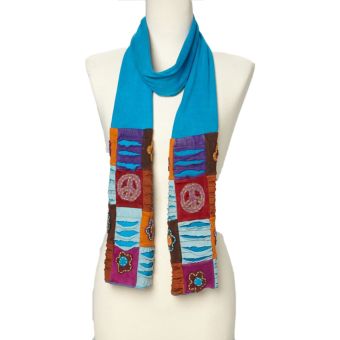 Cotton Scarf with Rip and Peace Patches &#42;Reduced [TURQUOISE] [RSG-208-T-ONE SIZE]