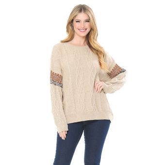 Women's Aztec Sleeve Cable Knit Sweater