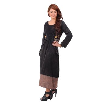 Full Sleeve Cotton Maxi Dress [BLACK] [SR-10-BL-S/M]