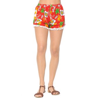Hawaiian Floral Printed with Pom Pom Shorts