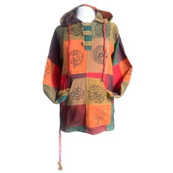 Square Patched Hand Printed Colorful Unisex Hoodie [MULTICOLORED] [WJ2305-MU-S]